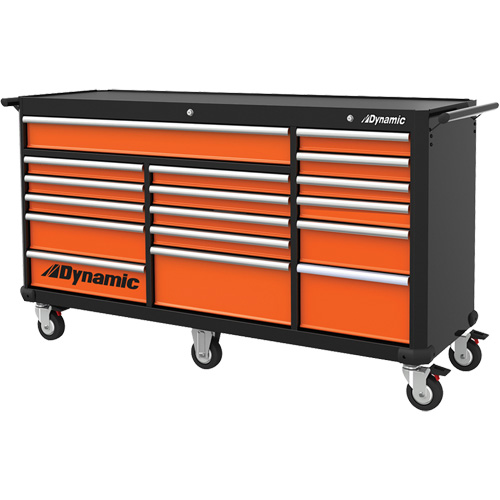 Roller Cabinet, 17 Drawers, 71" W x 24" D x 41" H, Black/Orange Groupe Belzile Dickner