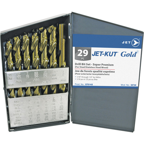 Jeu de forets de premi&egrave;re qualit&eacute; JET-KUT GOLD, 29 morceaux, Acier alli&eacute; Groupe Belzile Dickner