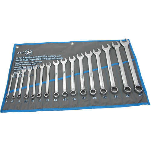 Jeux de cl&eacute;s mixtes combin&eacute;es longues enti&egrave;rement polies, Combinaison, 16 morceaux, M&eacute;trique Groupe Belzile Dickner