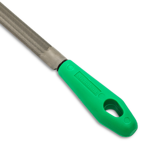 Double Cut File with Green Handle, Half Round, 8", Bastard Groupe Belzile Dickner