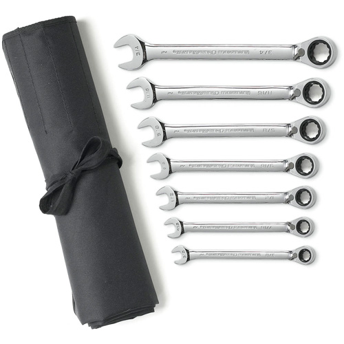 72-Tooth 12 Point Reversible Ratcheting SAE Wrench Set with Tool Roll, Combination, 7 Pieces, Imperial Groupe Belzile Dickner