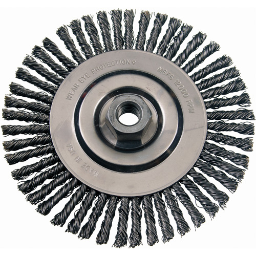 Wire Wheel Brushes, 4-7/8" Dia., 0.02" Fill, 5/8"-11 Arbor, Steel Groupe Belzile Dickner