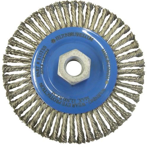 Wire Wheel Brushes, 5-7/8" Dia., 0.02" Fill, 5/8"-11 Arbor, Stainless Steel Groupe Belzile Dickner