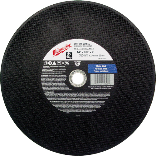 General Purpose Cut-Off Wheels, 14" x 3/32", 1" Arbor, Type 1, Aluminum Oxide, 4365 RPM Groupe Belzile Dickner