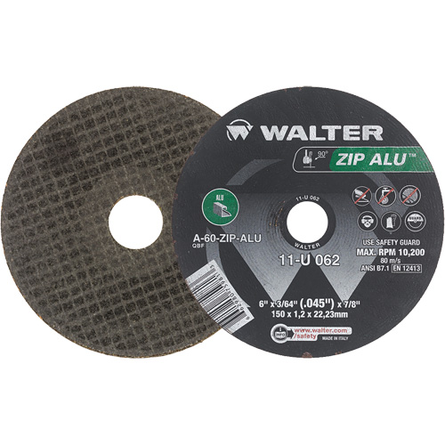 Meule &agrave; tronçonner Zip Alu, 6" x 3/64", Arbre de 7/8", Type 1, Oxyde d'aluminium, 10 200 Tr/min Groupe Belzile Dickner