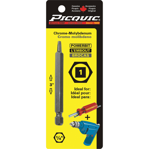 Embout, Carr&eacute;e, Embout #1, Prise 1/4", Longueur 3" Groupe Belzile Dickner