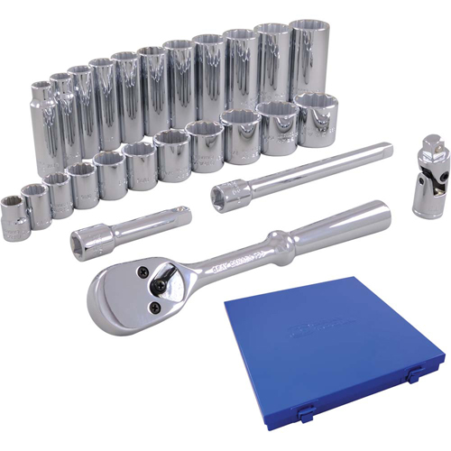 Jeu de douilles m&eacute;triques et accessoires, 26 Mcx, Prise de 3/8", Profond Groupe Belzile Dickner