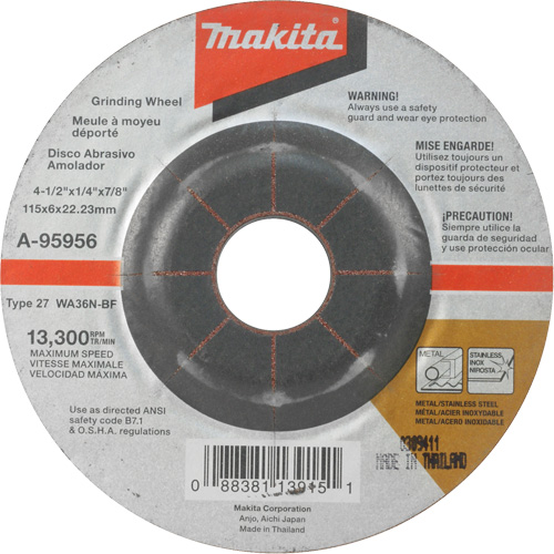 Meule inox, 4-1/2" x 1/4", Arbre 7/8", Oxyde d'aluminium, Type 27 Groupe Belzile Dickner