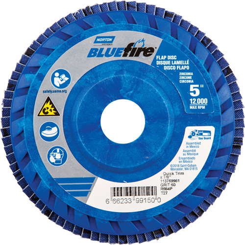 BlueFire R884P Coarse Grit Flap Disc, 5" x 7/8", Type 27, 60 Grit, Zirconia Alumina Groupe Belzile Dickner