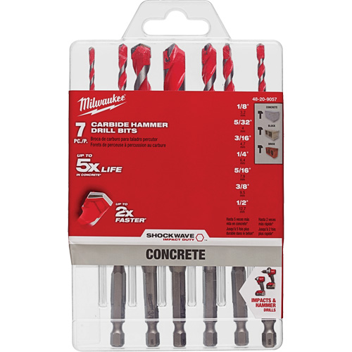 Large Shockwave Hammer Drill Bit Kit, 7 Pieces, Carbide Groupe Belzile Dickner