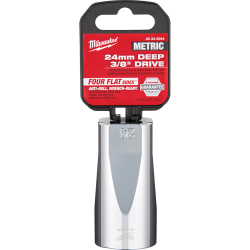 Douille m&eacute;trique avec c&ocirc;t&eacute;s Four Flats, 24 mm, Prise 3/8", 6 pans, Profond Groupe Belzile Dickner