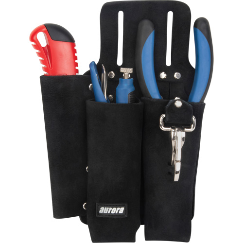 Lineman's Tool Pouch, Multiple Tool Holder, Leather, 3 Pockets Groupe Belzile Dickner