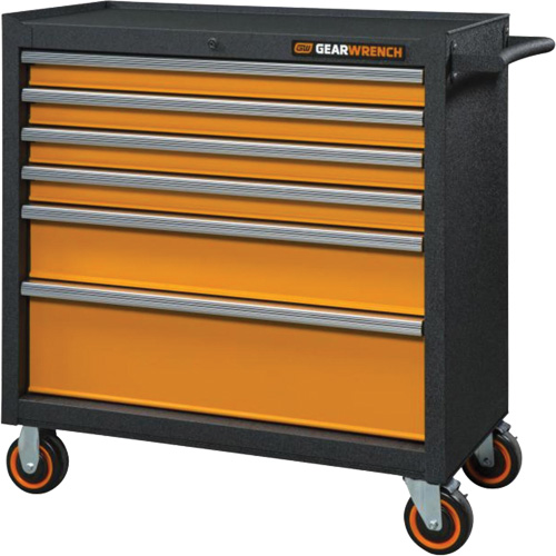 Armoire roulante pour outils s&eacute;rie GSX, 6 tiroirs, 36" la x 18-1/5" p x 37-2/5" h, Noir/Orange Groupe Belzile Dickner
