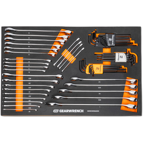 Jeu de cl&eacute;s mixtes et hex &agrave; 6 pans dans un plateau de rangement en mousse Groupe Belzile Dickner