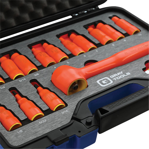 3/8" Drive SAE & Metric Hex Bit Insulated Socket and Attachment Set, 1000 V, 16 Pcs Groupe Belzile Dickner