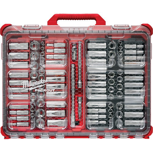 Metric/SAE Ratchet & Socket Set with PACKOUT Low-Profile Organizer, 98 Pcs, 3/8" Drive Size Groupe Belzile Dickner