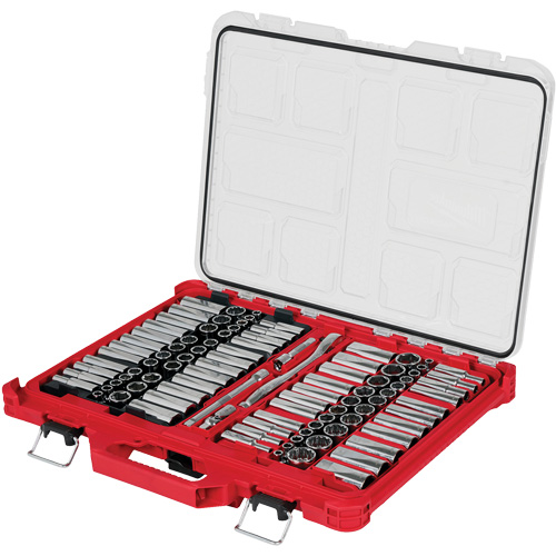 Metric/SAE Ratchet & Socket Set with PACKOUT Low-Profile Organizer, 98 Pcs, 3/8" Drive Size Groupe Belzile Dickner