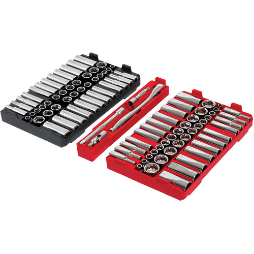 Metric/SAE Ratchet & Socket Set with PACKOUT Low-Profile Organizer, 98 Pcs, 3/8" Drive Size Groupe Belzile Dickner