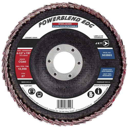 POWERBLEND EDG Flap Disc, 4-1/2" x 7/8", Type 27, CG60 Grit, Ceramic Groupe Belzile Dickner