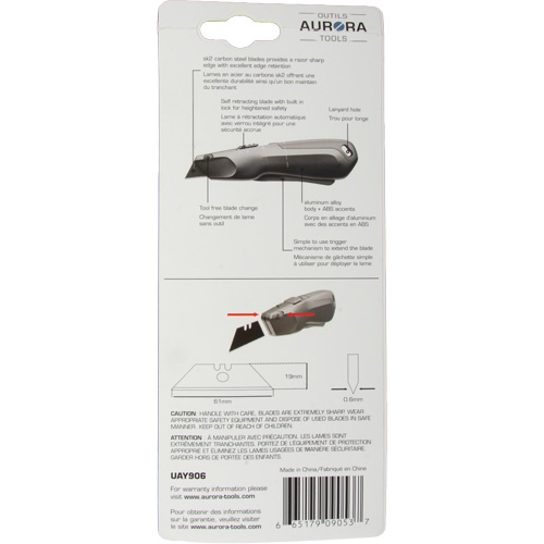 Retractable Safety Knife , Stainless Steel, Heavy-Duty, Plastic/Aluminum Handle Groupe Belzile Dickner