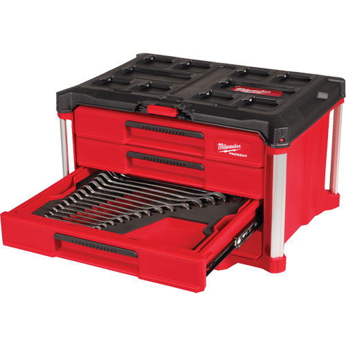 60-Piece Metric & SAE Combination Wrench Set with PACKOUT 4 Drawer Tool Box, 16-3/10" x 22-1/5" x 14-3/10", Black/Red Groupe Belzile Dickner