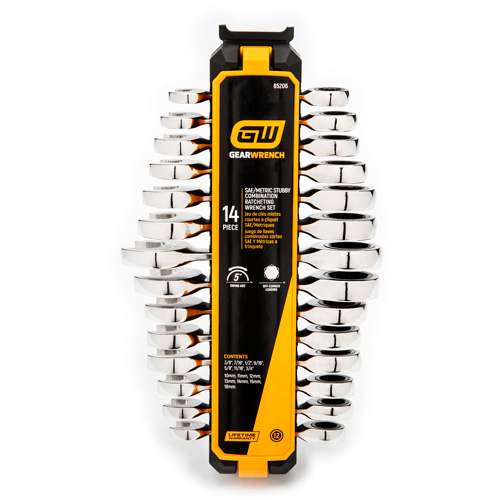 Jeu de cl&eacute;s courtes &agrave; 12 pans et 72 dents, Combinaison &agrave; cliquet, 14 morceaux, Imp&eacute;rial et m&eacute;trique Groupe Belzile Dickner