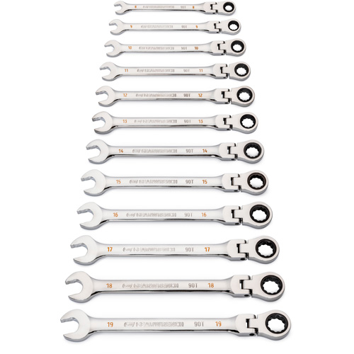 90-Tooth 12 Point Wrench Set, Flex Head/Ratcheting Combination, 12 Pieces, Metric Groupe Belzile Dickner