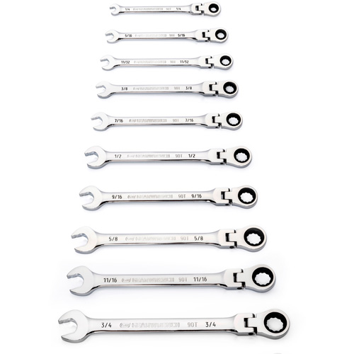 90-Tooth 12 Point SAE Wrench Set, Flex Head/Ratcheting Combination, 10 Pieces, Imperial Groupe Belzile Dickner