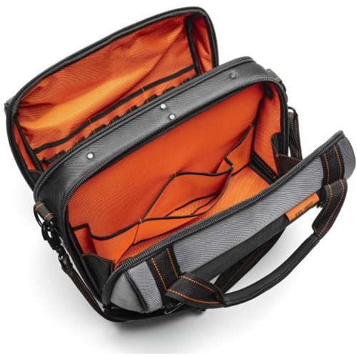 17" Tradesman Closed Top Tool Bag, Polyester, 3 Pockets, Black/Grey/Orange Groupe Belzile Dickner
