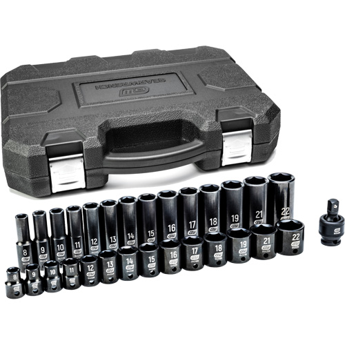 6-Point Metric Socket Set, 29 Pcs, Impact, 3/8" Drive Size, Deep Groupe Belzile Dickner