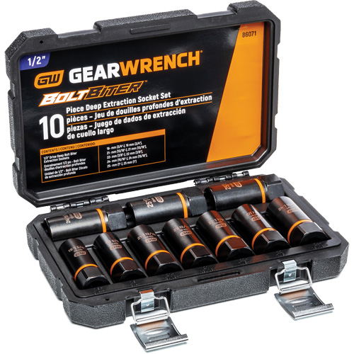 Bolt Biter Extraction Socket Set, 10 Pcs, Impact, 1/2" Drive Size, Deep Groupe Belzile Dickner