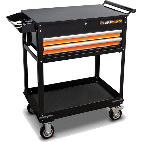 Chariot utilitaire, 2 tiroirs, 32-1/2" la x 42" h, Noir/Orange Groupe Belzile Dickner