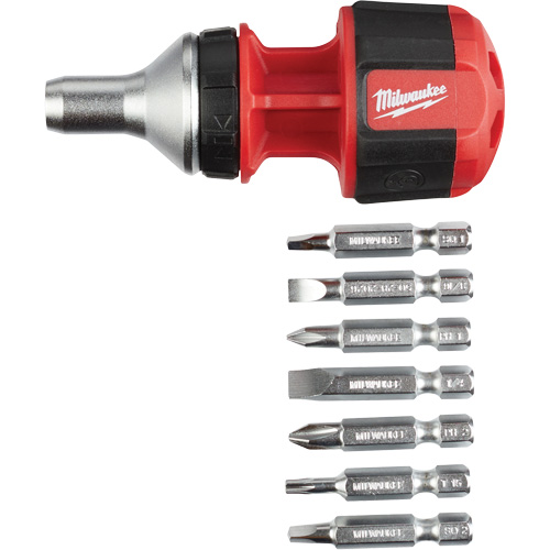 Tournevis compact &agrave; cliquet 8-en-1 &agrave; embouts multiples avec porte-embout de 1/4", Prise Coussin&eacute;e Groupe Belzile Dickner