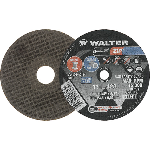 Zip Cut-Off Wheel, 4" x 1/8", 3/8" Arbor, Type 1, Aluminum Oxide, 19100 RPM Groupe Belzile Dickner