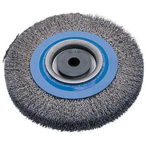 Crimped Wire Bench Wheel Brush, 6" Dia., 0.0118" Fill, 1/2" - 1-1/4" Arbor Groupe Belzile Dickner