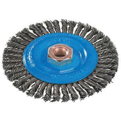 Brosse &agrave; fils nou&eacute;s pour cordons de soudure, Dia. 4", Fils 0,02", Arbre 5/8"-11, Aluminium/Acier inoxydable Groupe Belzile Dickner