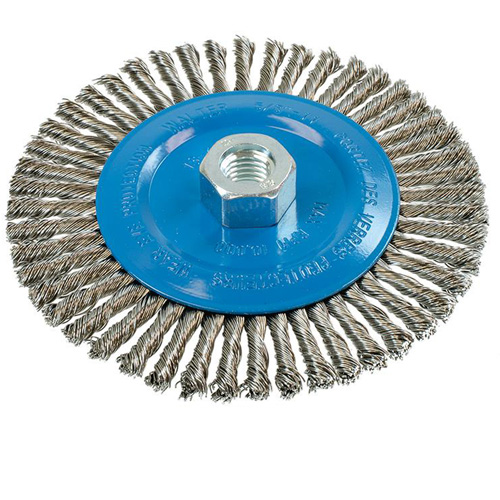 Brosse &agrave; fils &eacute;troits nou&eacute;s et torsad&eacute;s, Dia. 6", Fils 0,02", Arbre 5/8"-11, Aluminium/Acier inoxydable Groupe Belzile Dickner