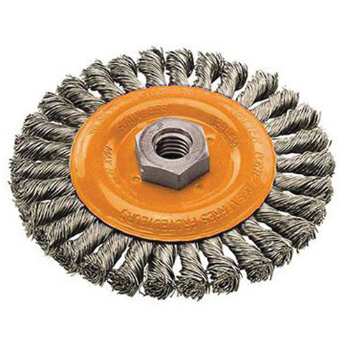 Wide Knotted Wire Wheel Brush, 4" Dia., 0.02" Fill, 5/8"-11 Arbor, Steel Groupe Belzile Dickner