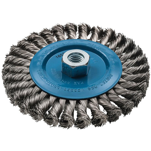 Brosse rotative &agrave; fils nou&eacute;s large, Dia. 6", Fils 0,02", Arbre 5/8"-11, Aluminium/Acier inoxydable Groupe Belzile Dickner