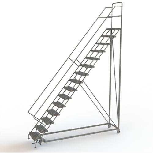 Safety Slope Rolling Ladder, 15 Steps, Serrated, 50° Incline, 150" High Groupe Belzile Dickner