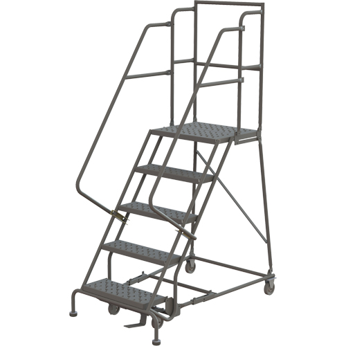 Escabeaux roulants &agrave; dessus profond, 5 marches, Largeur de la marche 24", Hauteur de la plateforme 50", Acier Groupe Belzile Dickner