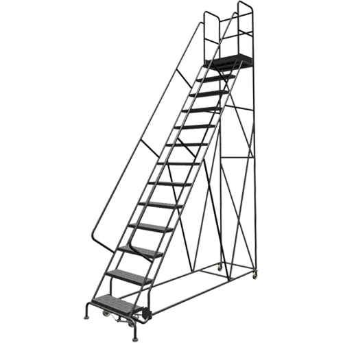 Escabeaux roulants &agrave; dessus profond, 13 marches, Largeur de la marche 24", Hauteur de la plateforme 130", Acier Groupe Belzile Dickner