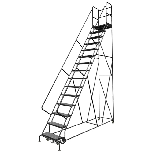 Escabeaux roulants &agrave; dessus profond, 16 marches, Largeur de la marche 24", Hauteur de la plateforme 160", Acier Groupe Belzile Dickner
