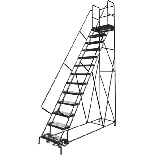 Deep Top Step Rolling Ladder, 13 Steps, 24" Step Width, 130" Platform Height, Steel Groupe Belzile Dickner