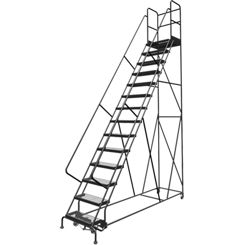 Escabeaux roulants &agrave; dessus profond, 14 marches, Largeur de la marche 24", Hauteur de la plateforme 140", Acier Groupe Belzile Dickner