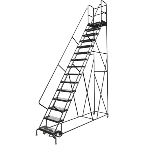 Deep Top Step Rolling Ladder, 15 Steps, 24" Step Width, 150" Platform Height, Steel Groupe Belzile Dickner