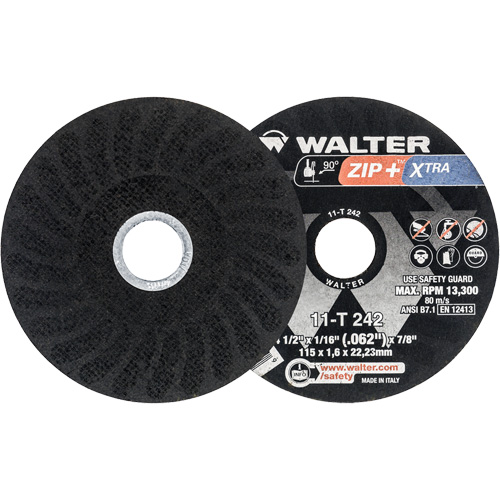 Zip+ Right Angle Grinder Reinforced Cut-Off Wheels, 4-1/2" x 1/16", 7/8" Arbor, Type 1, Zirconia Alumina, 13300 RPM Groupe Belzile Dickner