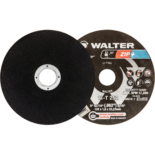 Meules &agrave; tronçonner renforc&eacute;es Zip+ pour meuleuse &agrave; angle droit, 5" x 1/16", Arbre de 7/8", Type 1, Alumine de zirconium, 12 200 Tr/min Groupe Belzile Dickner