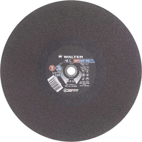 Ripcut Stainless Steel & Steel Cut-Off Wheel for Stationary Saws, 20" x 3/16", 1" Arbor, Type 1, Aluminum Oxide, 3000 RPM Groupe Belzile Dickner