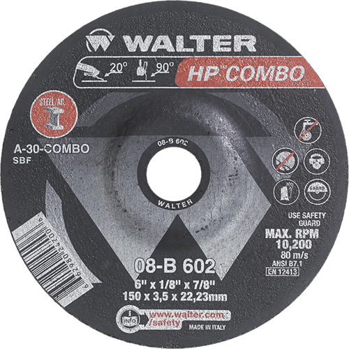 HP Combo Depressed Center Combination Wheel, 6" x 1/8", 7/8" Arbor, Type 27 Groupe Belzile Dickner